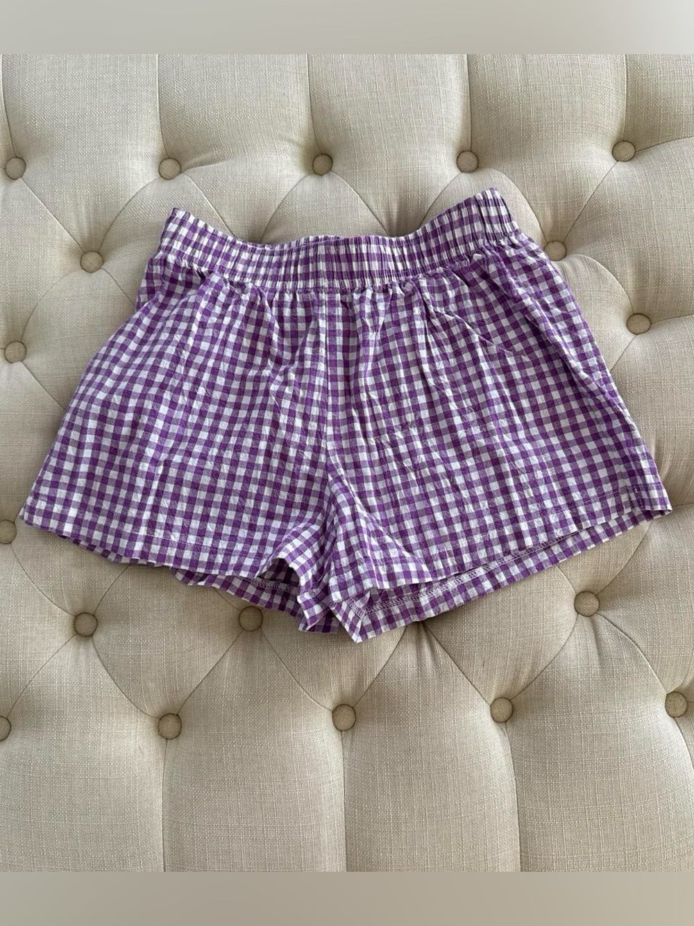 Plaid Elastic-Waist Purple Gingham Women's Shorts